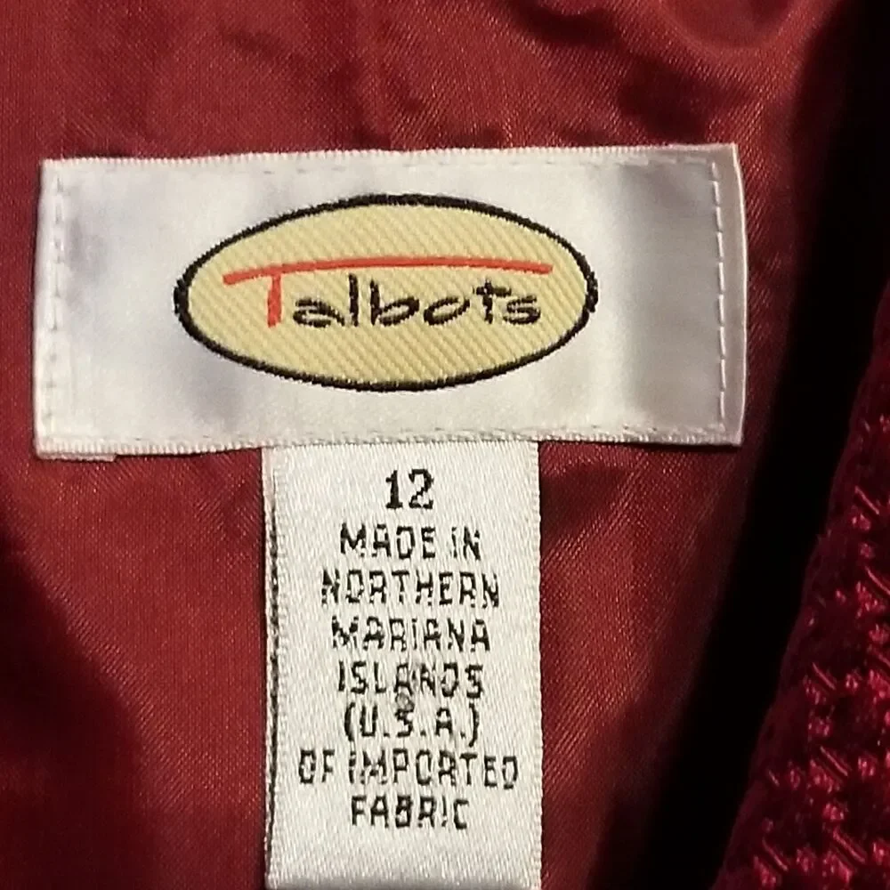 Talbots 12 Blazer Jacket Red Silk Wool Blend Satin Woven Texture Career Event